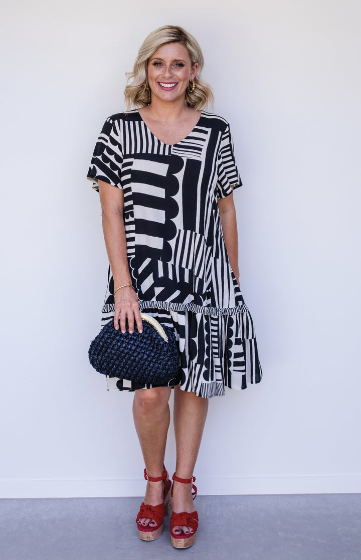 Maldives Mini Dress in seeing stripes black