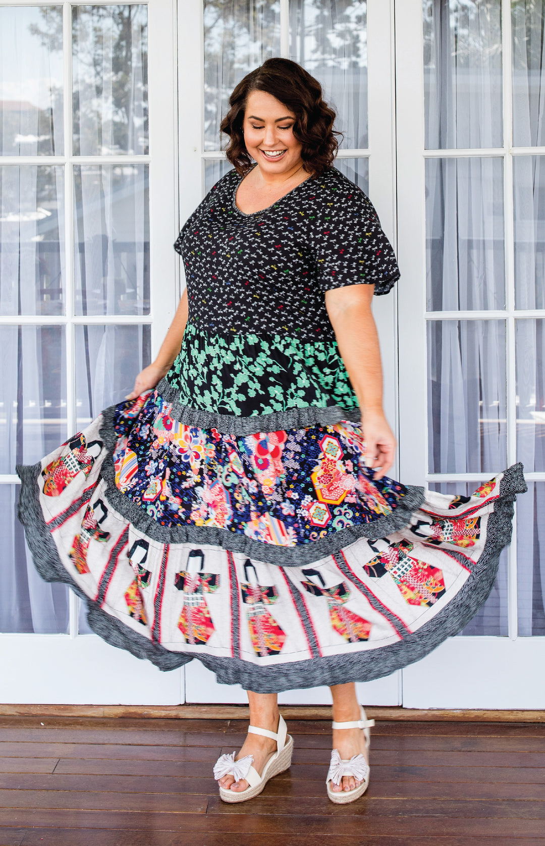 Rosie Ruffle Dress in patchwork