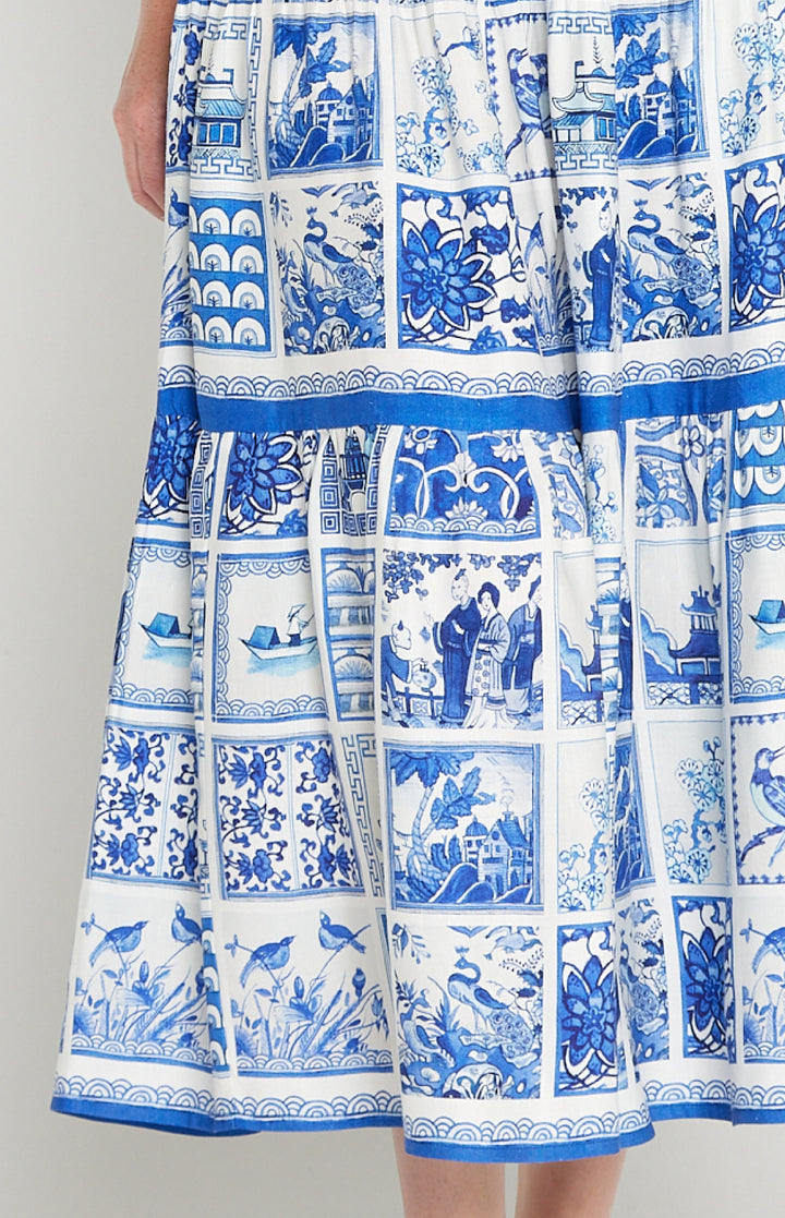 Sally Skirt in patchwork blue