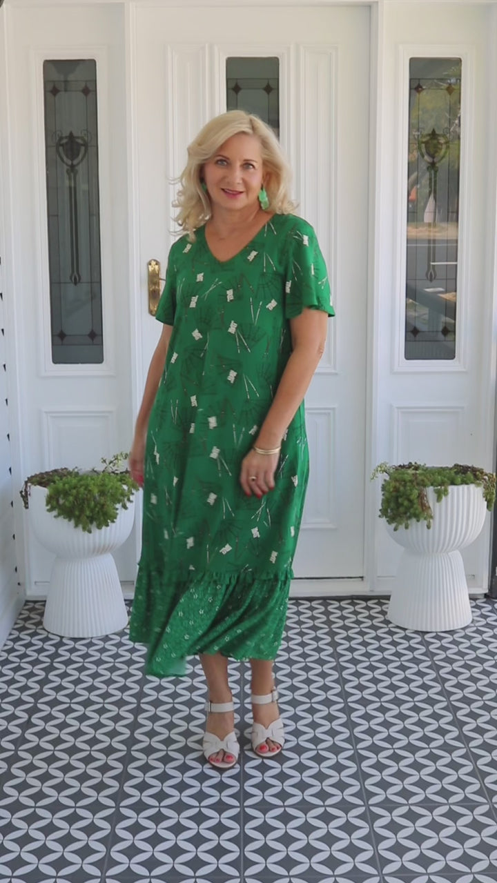 Maldives Midi Dress in lucky cat green