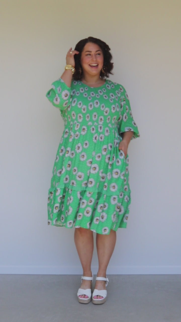 Barbados Mini Dress in daisy days green